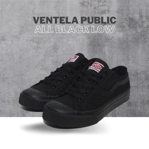 Jual Ventela Public Low All Black Original Full Black Sepatu