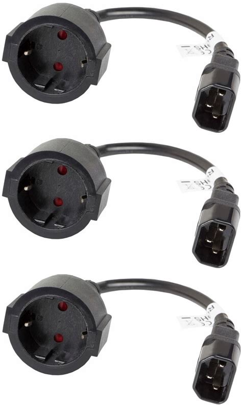 3X KABEL ZASILAJĄCY ADAPTER PRZEJŚCIÓWKA IEC320 C14 GNIAZDO WTYK SCHUKO