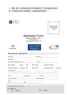 Fillable Online Application Form Master In Microelectronics