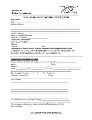 Fillable Online CODE ENFORCEMENT INVESTIGATION REQUEST Fax Email Print