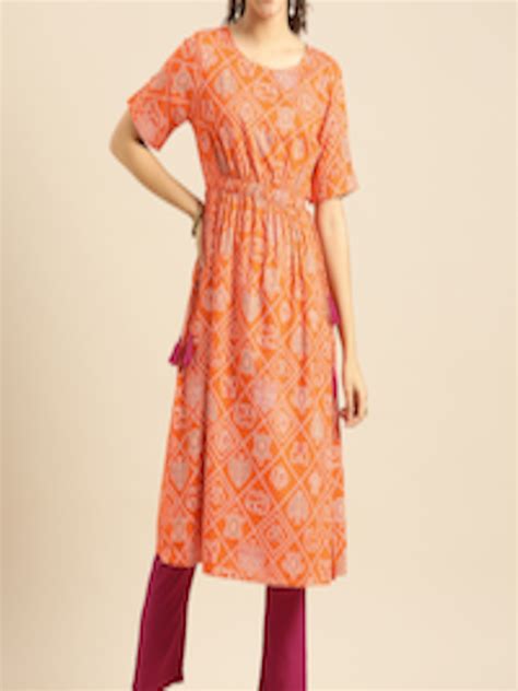 Buy Anouk Women Orange And Purple Ethnic Motifs Printed A Line Kurta With