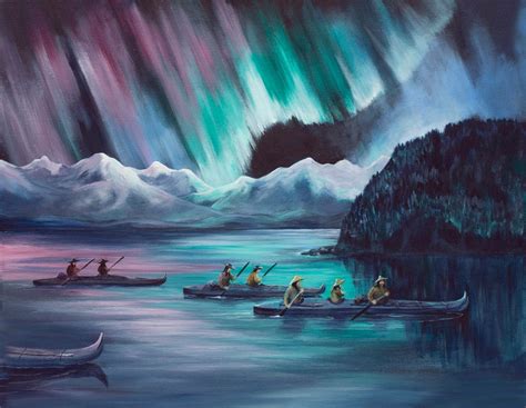 Wall Décor Aleut Art Kayak Northern Lights Baidarka Alutiiq Art First