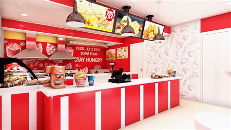 Red Fast Food Shop & Hamburger Shop Attractive Interior 3d Design