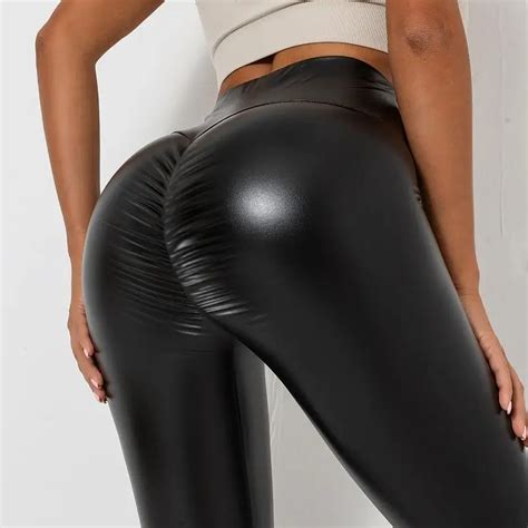 Leggings En Similicuir Pu Pour Femmes Pantalons En Faux Cuir Pour