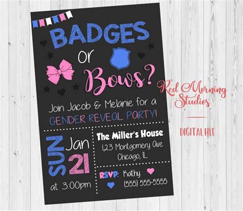 Badges Or Bows Gender Reveal Party Invitation PRINTABLE Etsy