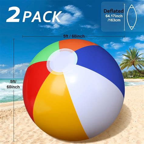 Pack Giant Inflatable Beach Balls 60 Inch Huge Rainbow Color Swimming Pool Balls Jumbo Pvc