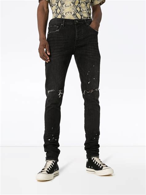 Purple Brand Distressed Ripped Knee Jeans Black Farfetch Uk