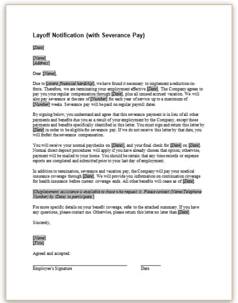 This Sample Letter Provides Notice And Severance Pay Information To Employees Who Are Being Laid