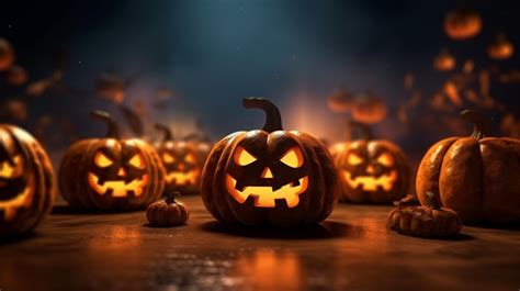 3d Rendering Of A Pumpkin Filled Halloween Backdrop Background