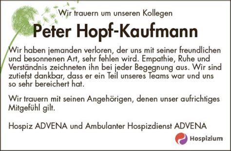 Traueranzeigen Von Peter Hopf Kaufmann Vrm Trauer De