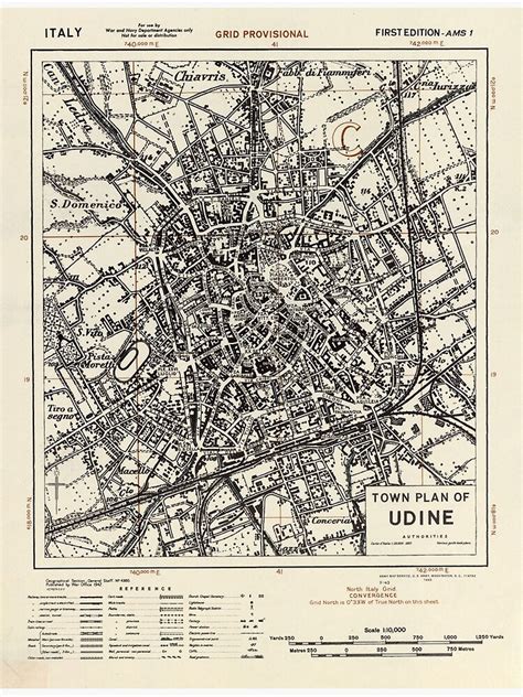 Vintage Map Of Udine Italy 1943 Poster For Sale By BravuraMedia