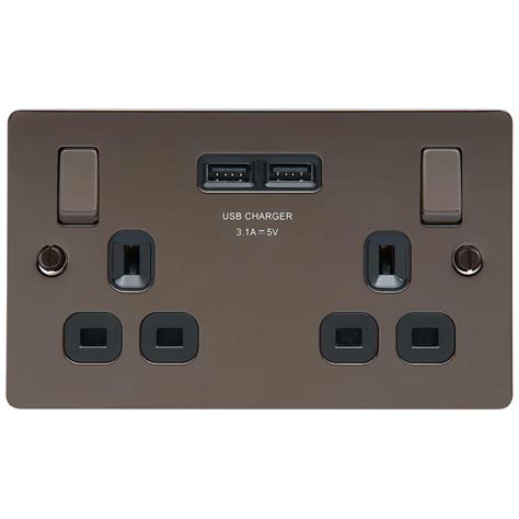 Bg Electrical Nexus Flatplate Black Nickel Gang A Switched Socket