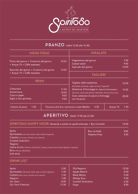 Menu Da Spiritoso Il Bistrot Del Quartiere Ristorante Roma