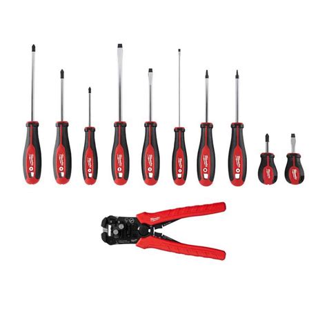 Milwaukee Screwdriver Set With Self Adjusting Wire Stripper And Cutter 11 Piece 48 22 2710 48