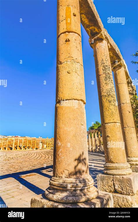 Oval Plaza Ionic Columns Ancient Roman City Jerash Jordan Jerash