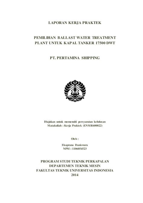 Pdf Pemilihan Water Ballast Treatment Plant Pada Kapal Tanker