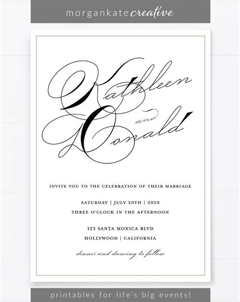 Printable Wedding Invitation Set Classic Wedding Invitation Set