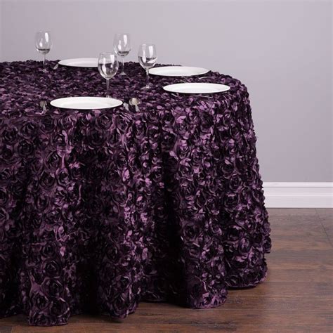 In Round Rosette Satin Tablecloth Eggplant Purple And Gold