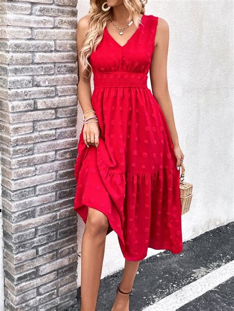 SHEIN VCAY Swiss Dot Ruffle Hem Dress SHEIN USA