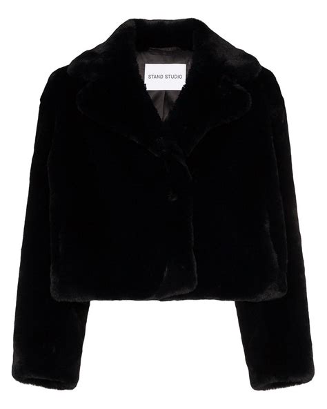 Stand Studio Janet Cropped Faux Fur Jacket In Black Lyst