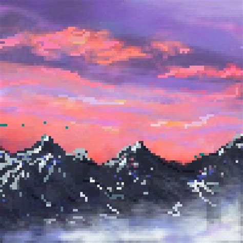 Sunset On The Mountains Pixel Art Linse Digital Art AI