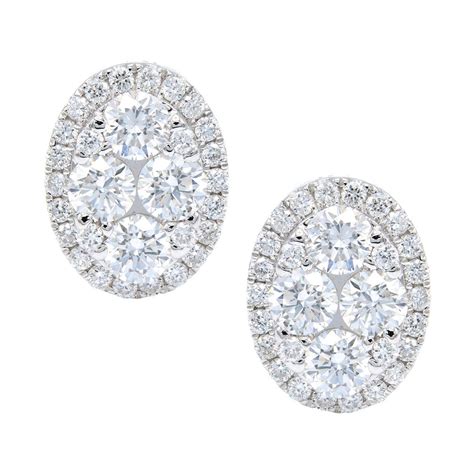 Oval Diamond Cluster Earrings with Diamond Halo For Sale at 1stDibs