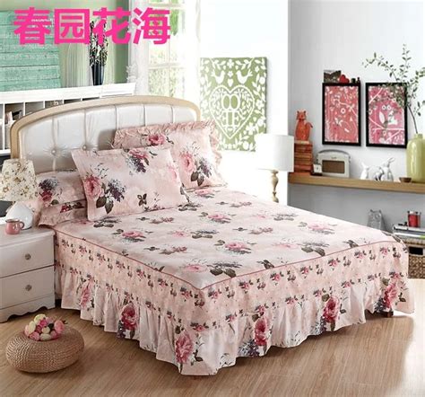 100 Cotton Bedspread Bed Skirt Mattress Protective Case Cover Print