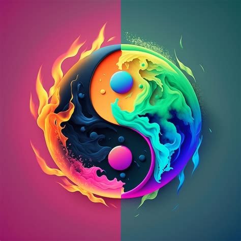 Hermosos símbolos de yin yang que caen en llamas azules y verdes imagen