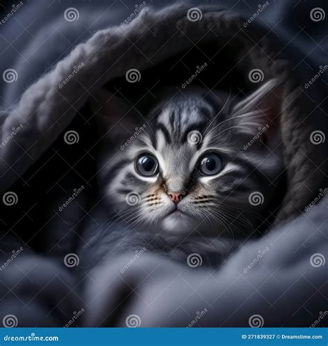 Cat Snuggled Up In A Fuzzy Blanket On A Bed Royalty Free Stock Image