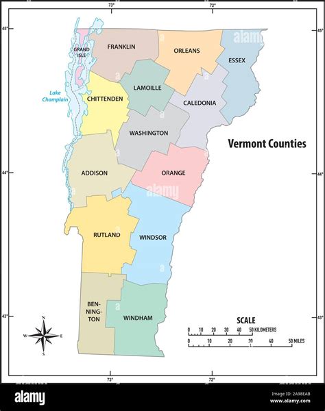 Estado De Vermont Mapa Político Y Administrativo De Esquema En Color