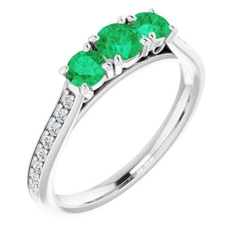 Three Stone Style Diamond Green Emerald Engagement Ring Carats