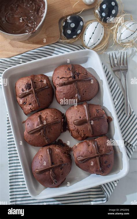 Chocolate Hot Cross Buns Stock Photo Alamy