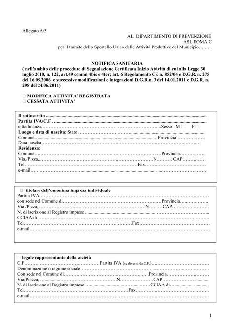 NOTIFICA ALIMENTARE SCIA Di Modifica ASLRMC ASL Roma C