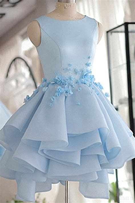 Round Neckline Light Blue Homecoming Dress Cute Dresses M809 Ombreprom