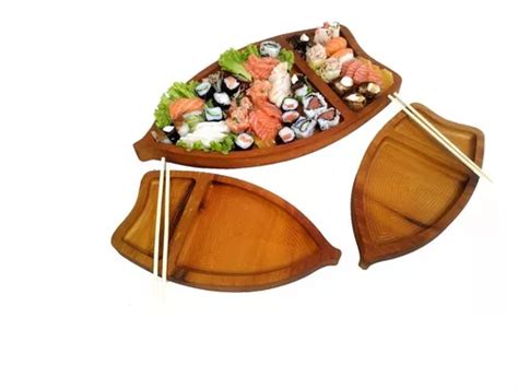 Kit Barcas Sushi Sashimi Em Madeira Comida Japonesa Parcelamento