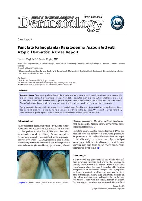 Punctate Palmoplantar Keratoderma Associated With Atopic Dermatitis A