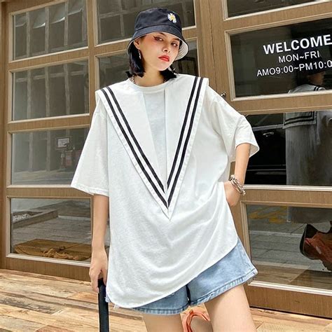 Chicever Special Collar Loose T Shirt Cotton Tunics Cotton Tunics