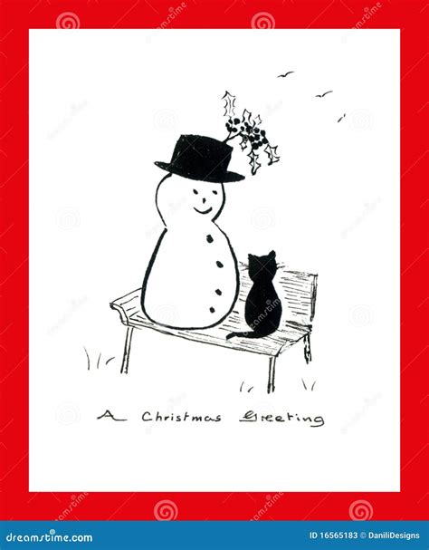 Cat & Snowman 2 stock illustration. Illustration of snowflakes - 16565183