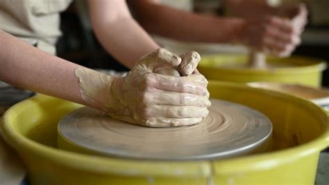 Premium Photo Close Up Shot Of Ceramic Cup Spinning On Potters S