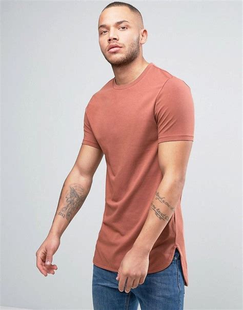 Asos Super Longline Muscle T Shirt With Curved Step Hem In Red Asos