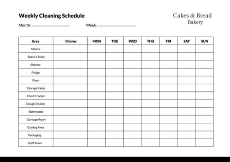 Free Bakery Cleaning Schedule Templates Wepik