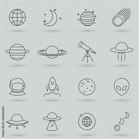 Simple Set Of Space Related Vector Line Icons Contains Such Icons As