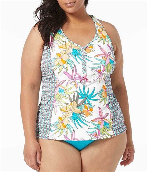 Beach House Plus Size Erinna Tropical Print Racerback Tankini Swim Top ...