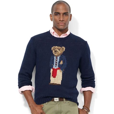 Lyst Ralph Lauren Crew Neck Intarsiaknit Polo Bear Sweater In Blue