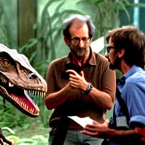 Velociraptor Talking With Steven Spielberg On The Set Stable