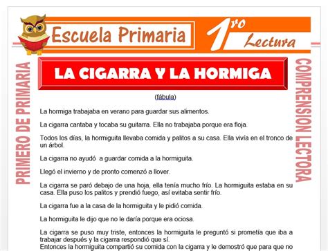 La Cigarra Y La Hormiga Para Primero De Primaria Escuela Primaria