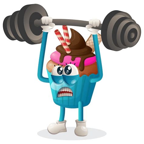 Premium Vector Cute Cupcake Mascot Bodybuilding With Barbell Flexing