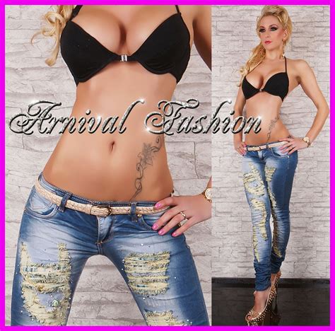 New Sexy Ripped Skinny Jeans Belt Women S Destroyed Denim Jean Pants