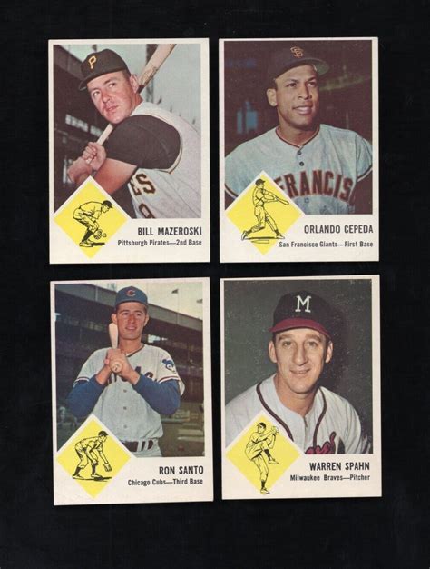 4 1963 Fleer Baseball HOF Lot 4 Diff Santo Mazeroski Spahn MC Cepeda