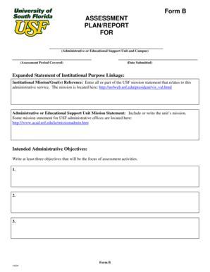 Fillable Online Form B Assessment Plan Report For Administrative Or